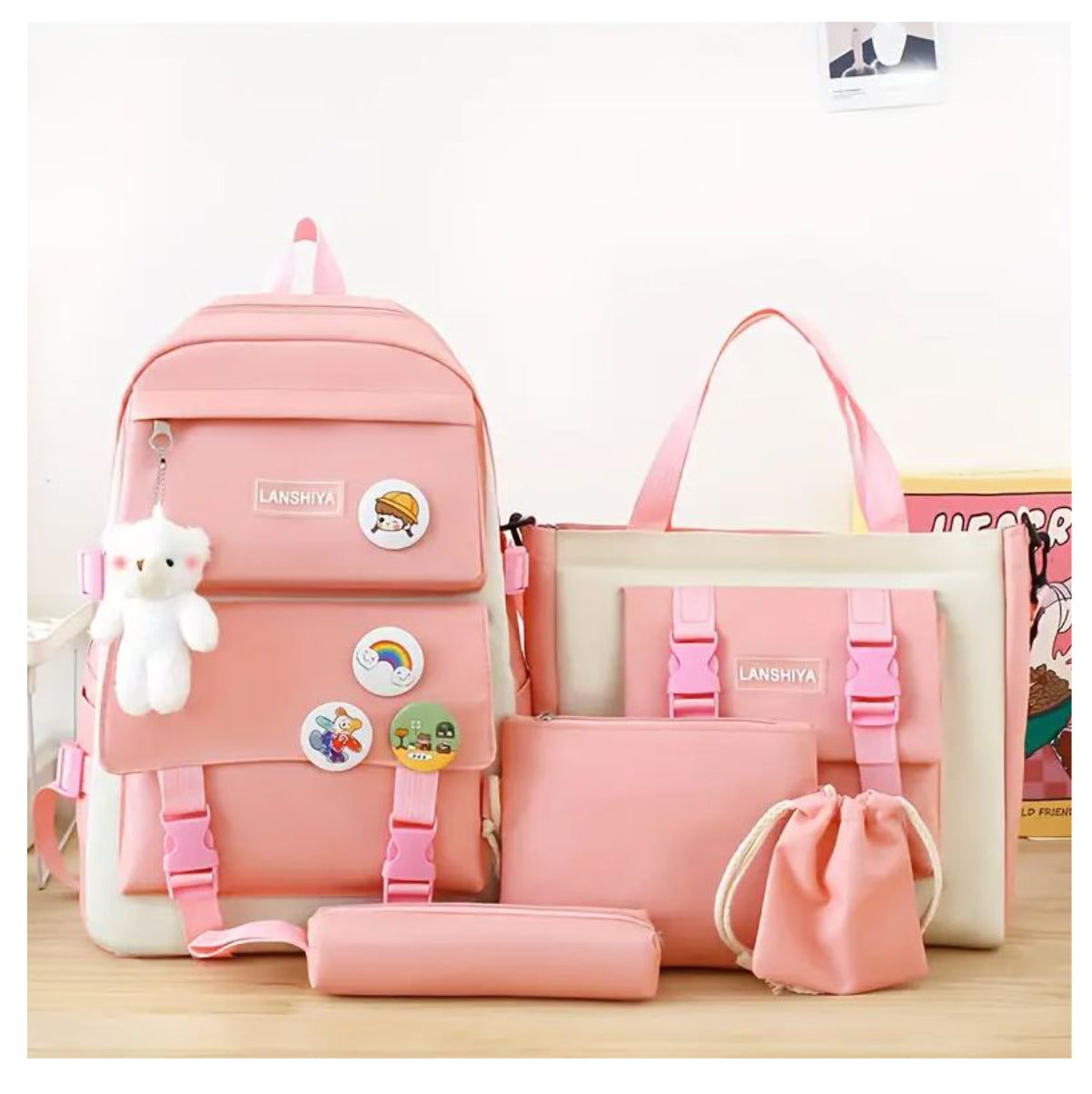 Maleta Coreana Kawaii 5 en 1 Escolar